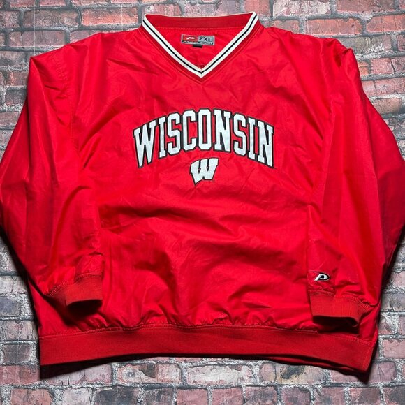 Vintage Wisconsin Badgers Jacket Men's Size 2XL Pro Player Pullover Red Football - Picture 1 of 7